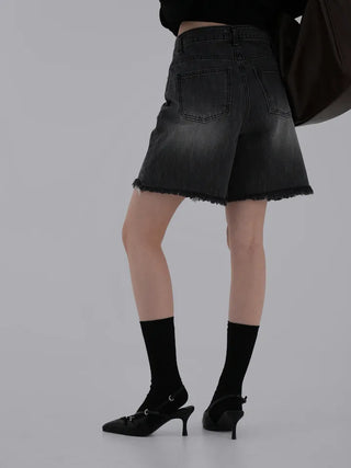 Colored obi asymmetrical 4/8 length denim
