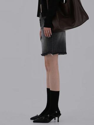 Colored obi asymmetrical 4/8 length denim