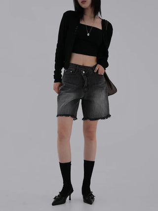 Colored obi asymmetrical 4/8 length denim