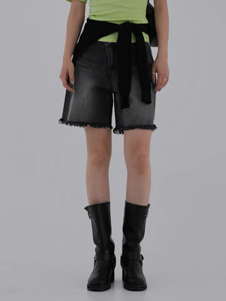Colored obi asymmetrical 4/8 length denim