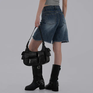 Colored obi asymmetrical 4/8 length denim