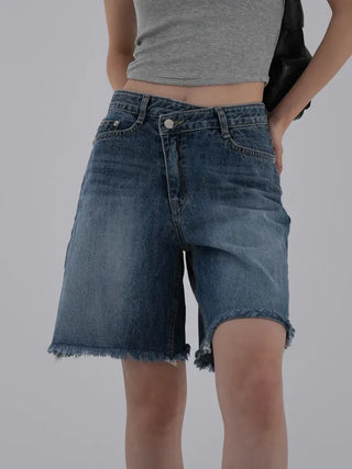 Colored obi asymmetrical 4/8 length denim