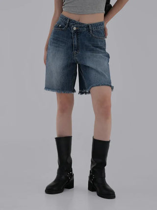 Colored obi asymmetrical 4/8 length denim