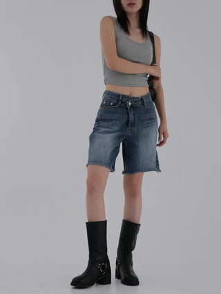 Colored obi asymmetrical 4/8 length denim