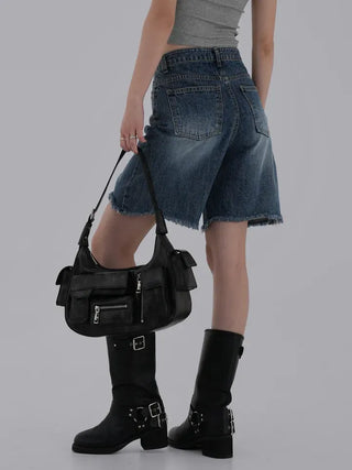 Colored obi asymmetrical 4/8 length denim
