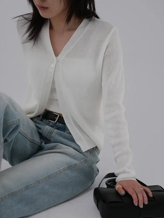 Denny V-neck One-button Cardigan