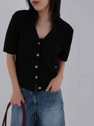 Dalu Collar Short Sleeve Cardigan