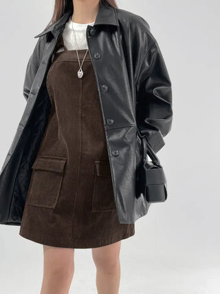 Kiji Corduroy Pocket Suspender Dress