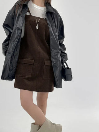Kiji Corduroy Pocket Suspender Dress