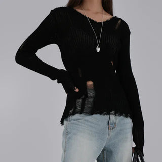 Yanu V-neck Damaged Knit