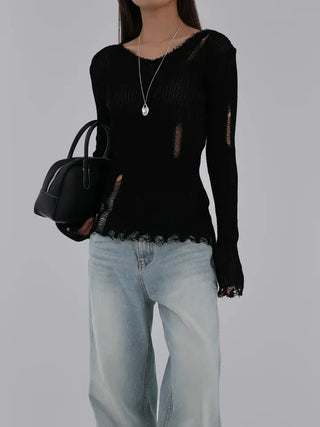 Yanu V-neck Damaged Knit