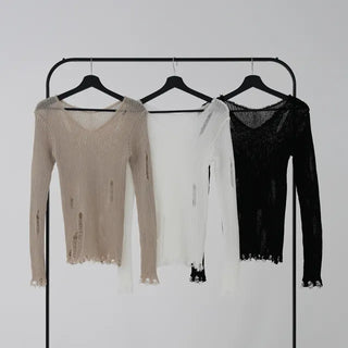 Yanu V-neck Damaged Knit
