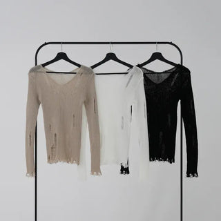 Yanu V-neck Damaged Knit