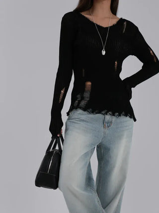 Yanu V-neck Damaged Knit