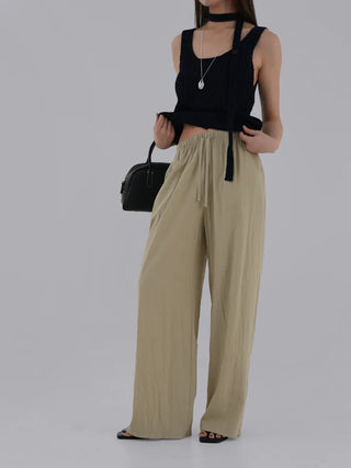 Soring Crinkly Elastic Waist Pants