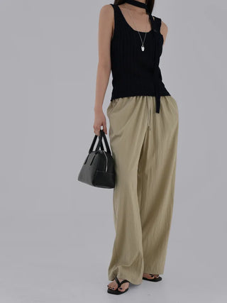 Soring Crinkly Elastic Waist Pants