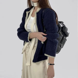 Jessie Color Block Two-Pocket Knit Zip-Up
