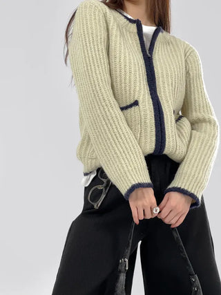 Jessie Color Block Two-Pocket Knit Zip-Up