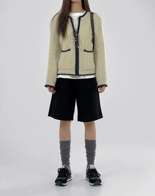 Jessie Color Block Two-Pocket Knit Zip-Up