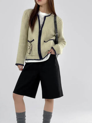 Jessie Color Block Two-Pocket Knit Zip-Up
