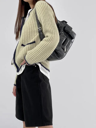 Jessie Color Block Two-Pocket Knit Zip-Up