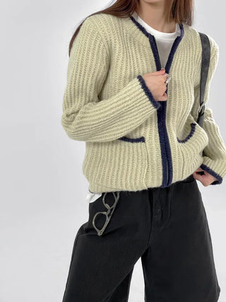 Jessie Color Block Two-Pocket Knit Zip-Up