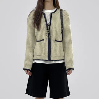 Jessie Color Block Two-Pocket Knit Zip-Up