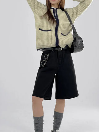 Jessie Color Block Two-Pocket Knit Zip-Up