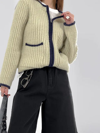 Jessie Color Block Two-Pocket Knit Zip-Up
