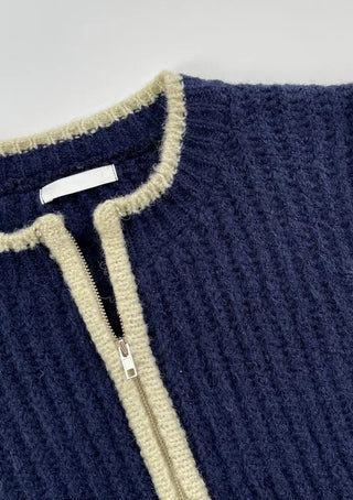 Jessie Color Block Two-Pocket Knit Zip-Up