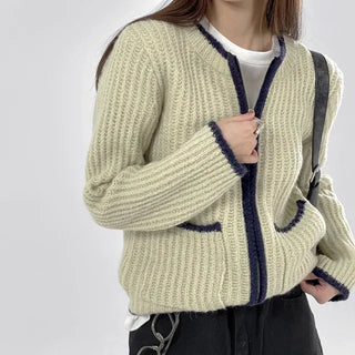 Jessie Color Block Two-Pocket Knit Zip-Up