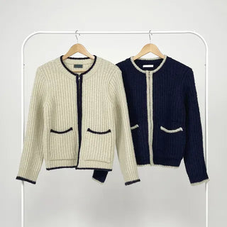 Jessie Color Block Two-Pocket Knit Zip-Up
