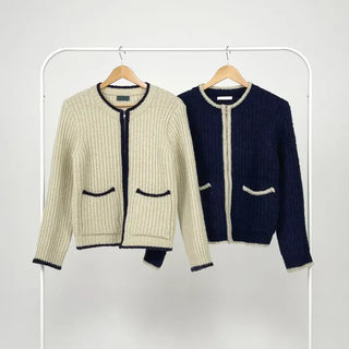 Jessie Color Block Two-Pocket Knit Zip-Up
