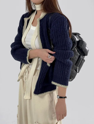Jessie Color Block Two-Pocket Knit Zip-Up