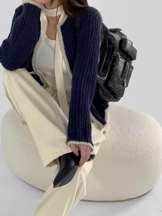 Jessie Color Block Two-Pocket Knit Zip-Up