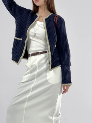 Jessie Color Block Two-Pocket Knit Zip-Up