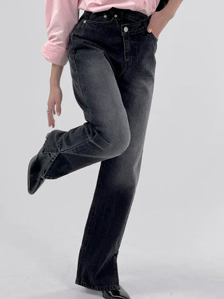 Sami Asymmetrical Slit Denim Pants