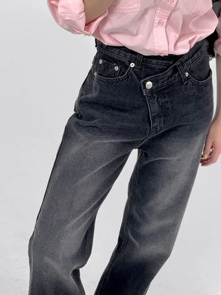Sami Asymmetrical Slit Denim Pants