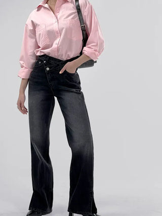 Sami Asymmetrical Slit Denim Pants