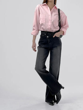 Sami Asymmetrical Slit Denim Pants