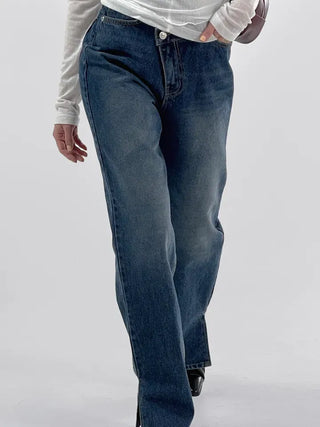 Sami Asymmetrical Slit Denim Pants