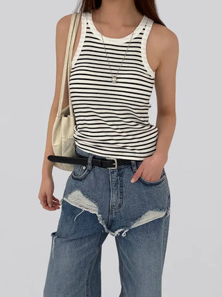 Maje Striped Sleeveless Cap