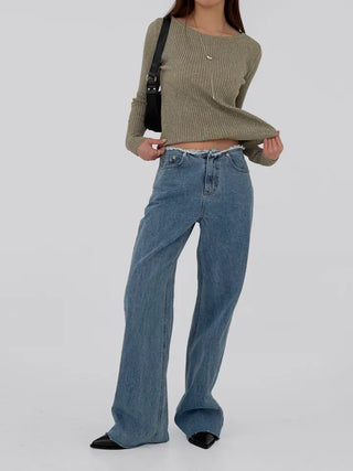 Tease Waist Cut Denim Pants