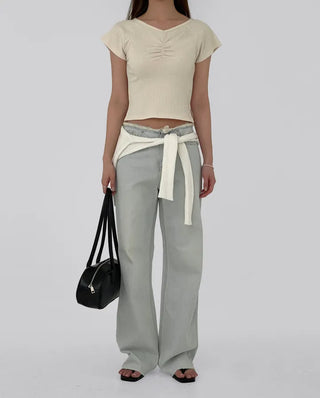 Tease Waist Cut Denim Pants