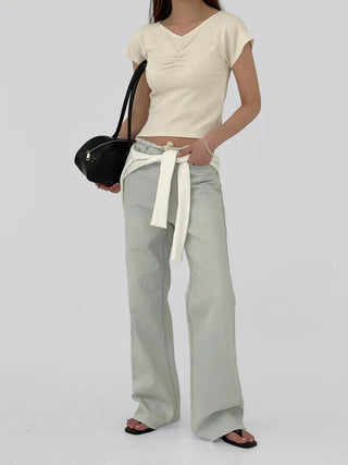 Tease Waist Cut Denim Pants