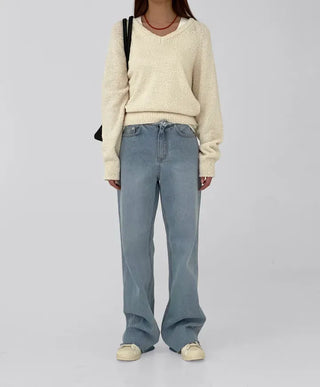 Tease Waist Cut Denim Pants