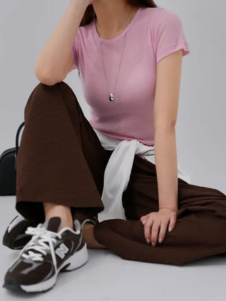 Pamyu Round Neck See-through Short Sleeve Tee