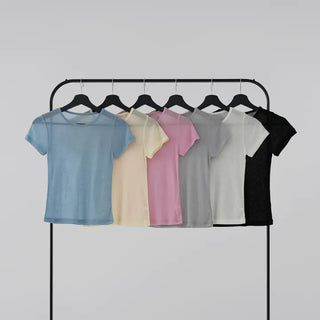 Pamyu Round Neck See-through Short Sleeve Tee