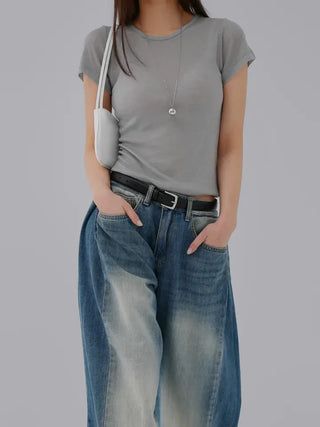 Pamyu Round Neck See-through Short Sleeve Tee