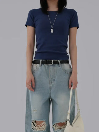 Hanu Round Neck Basic Short Sleeve Tee